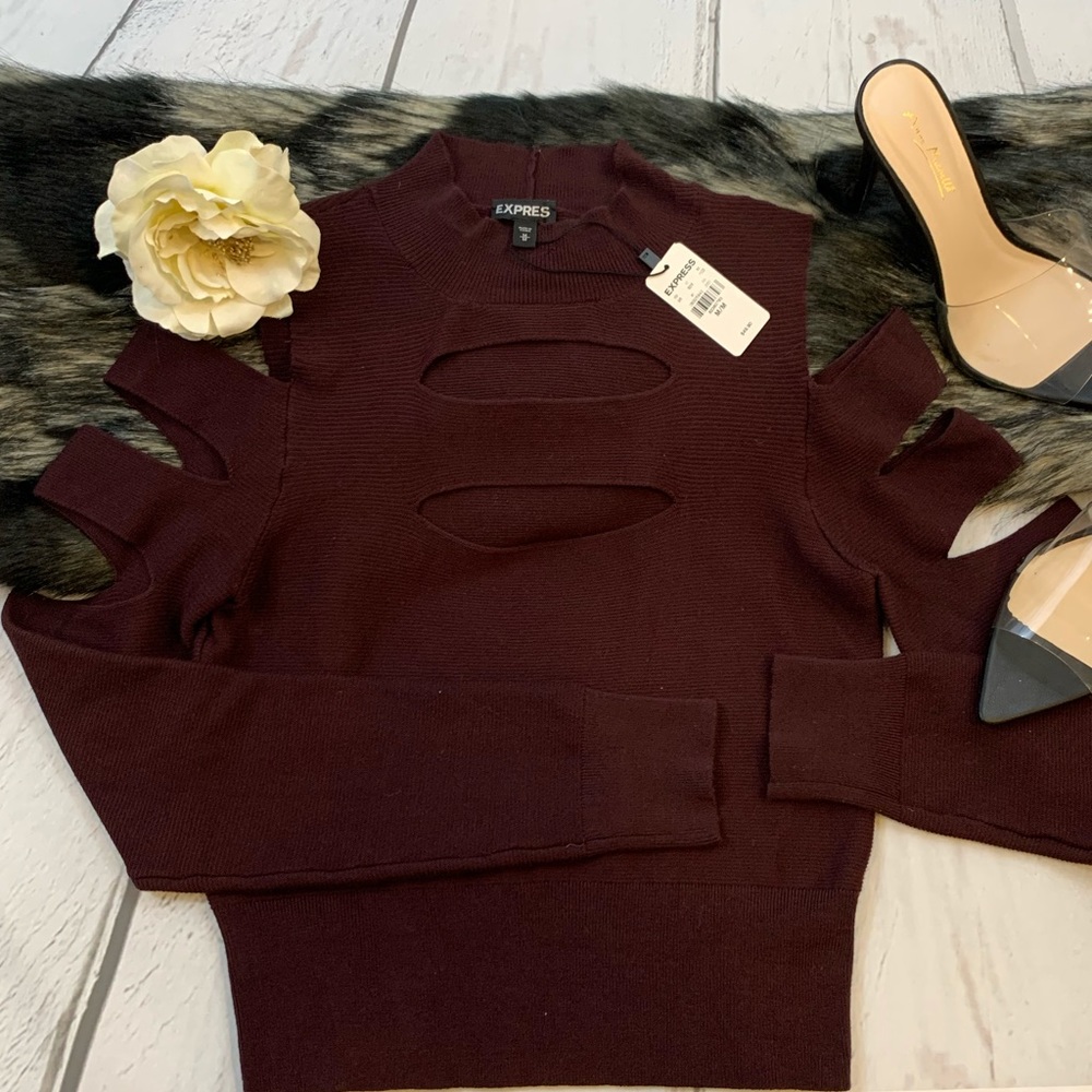 Express Maroon Cut Sweater Size M NWT
